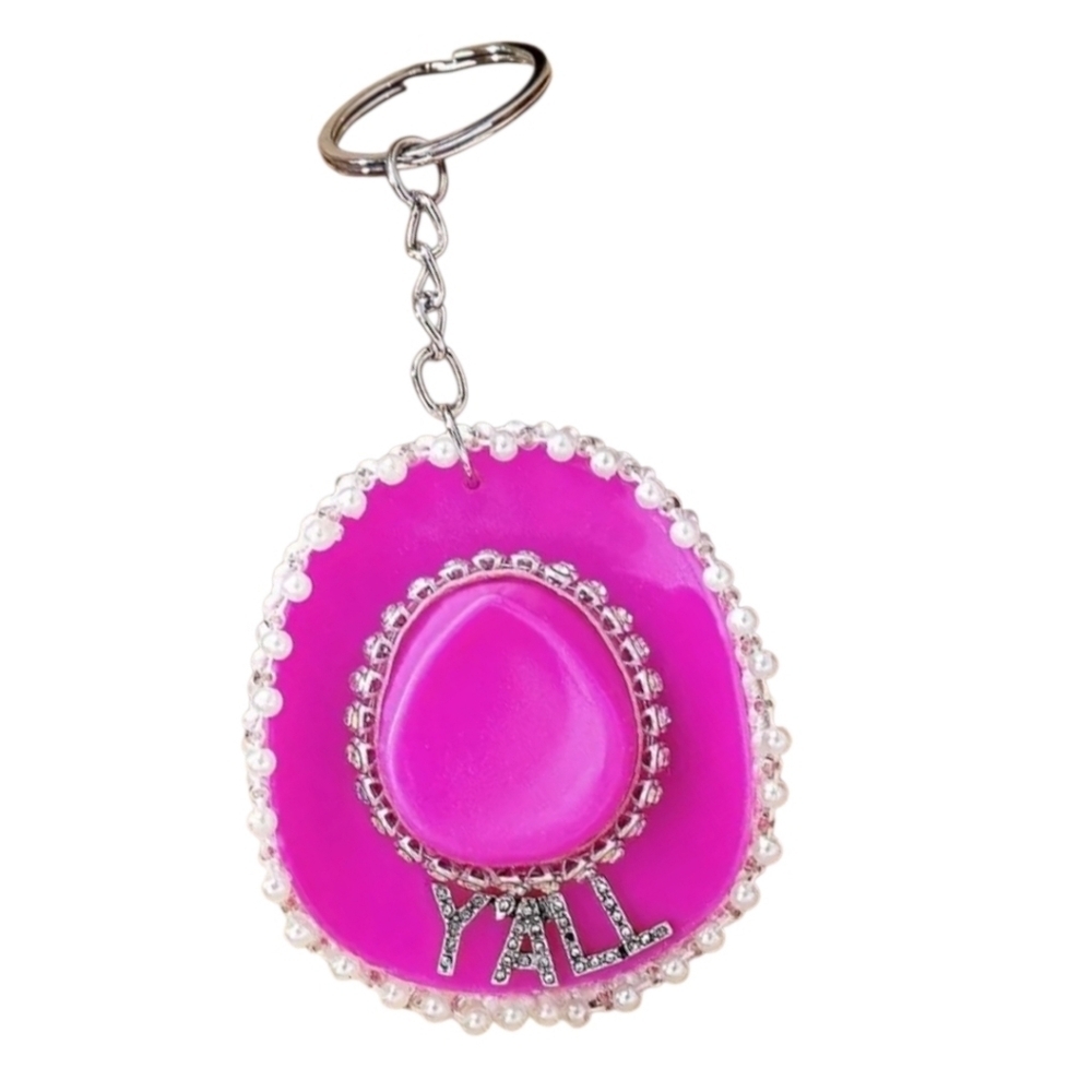 Pink Cowboy Hat “Y’ALL” Keychain Charm | Western Barbiecore Bag Charm